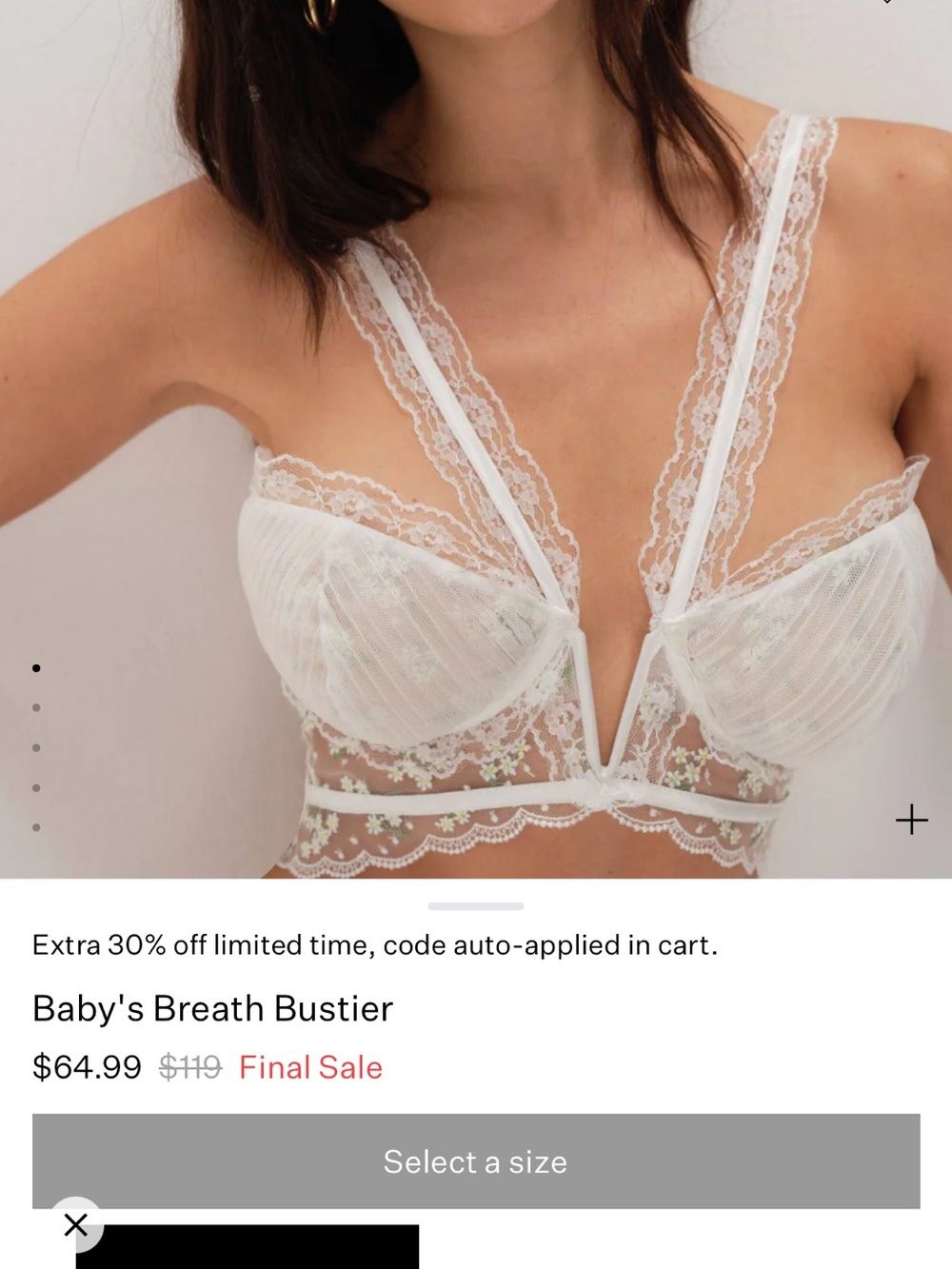 For Love & Lemons White Lace Balconette Bra with Subtle Floral Embroidery